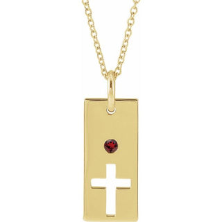 14K Yellow Natural Mozambique Garnet Cross Bar 16-18" Necklace