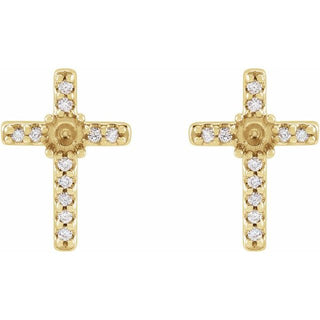 14K Yellow 2 mm Round .05 CTW Natural Diamond Semi-Set Cross Earrings