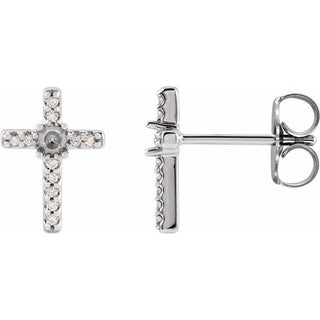 Sterling Silver 2 mm Round .05 CTW Natural Diamond Semi-Set Cross Earrings