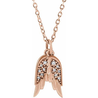 14K Rose .03 CTW Natural Diamond Angel Wings 16-18" Necklace