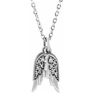 14K White .03 CTW Natural Diamond Angel Wings 16-18" Necklace