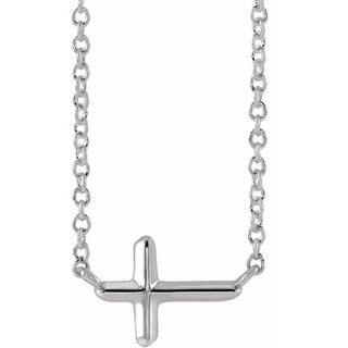 14K White Sideways Cross 15" Necklace