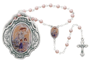 Guard Angel Pink Rosary With Box