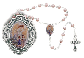 Guard Angel Pink Rosary With Box