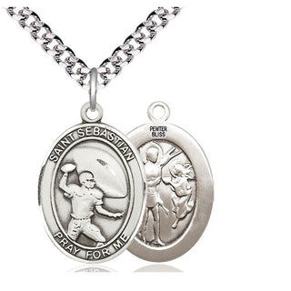 Pewter Saint Sebastian Football Medal Catholic Jewelry