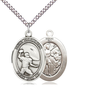 Sterling Silver Saint Sebastian Football Medal Catholic Jewelry