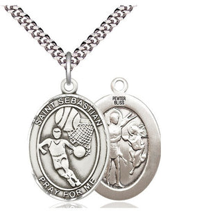 Pewter Saint Sebastian Basketball Medal Catholic Jewelry