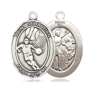 Sterling Silver Saint Sebastian Basketball Medal Catholic Jewelry