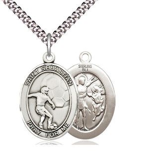Sterling Silver Saint Sebastian Soccer Medal Catholic Jewelry