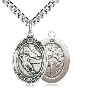 Pewter Saint Sebastian Hockey Medal Catholic Jewelry