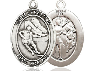 Sterling Silver Saint Sebastian Hockey Medal Catholic Jewelry