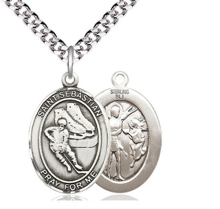 Sterling Silver Saint Sebastian Hockey Medal Catholic Jewelry