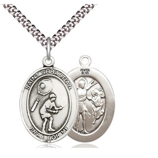 Pewter Saint Sebastian Tennis Medal Catholic Jewelry