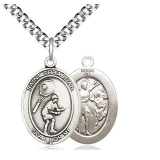 Sterling Silver Saint Sebastian Tennis Medal Catholic Jewelry