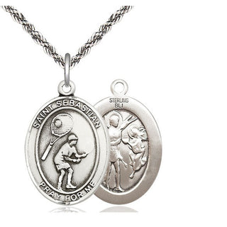 Sterling Silver Saint Sebastian Tennis Medal Catholic Jewelry