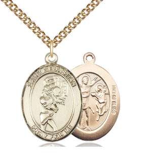 14kt Gold Filled Saint Sebastian Softball Medal Catholic Jewelry