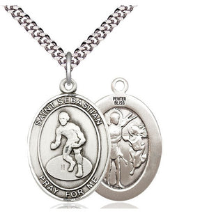 Pewter Saint Sebastian Wrestling Medal Catholic Jewelry