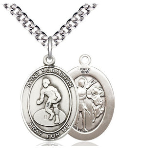 Pewter Saint Sebastian Wrestling Medal Catholic Jewelry