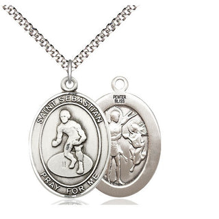 Pewter Saint Sebastian Wrestling Medal Catholic Jewelry