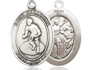 Sterling Silver Saint Sebastian Wrestling Medal Catholic Jewelry