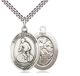 Sterling Silver Saint Sebastian Wrestling Medal Catholic Jewelry