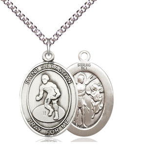 Sterling Silver Saint Sebastian Wrestling Medal Catholic Jewelry