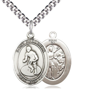 Sterling Silver Saint Sebastian Wrestling Medal Catholic Jewelry