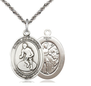 Sterling Silver Saint Sebastian Wrestling Medal Catholic Jewelry
