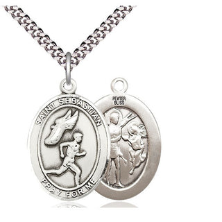 Pewter Saint Sebastian Track and Field Medal Catholic Jewelry