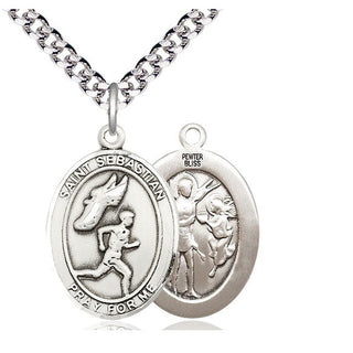 Pewter Saint Sebastian Track and Field Medal Catholic Jewelry