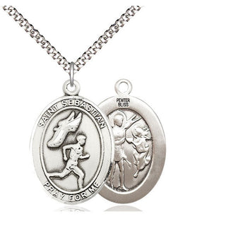 Pewter Saint Sebastian Track and Field Medal Catholic Jewelry