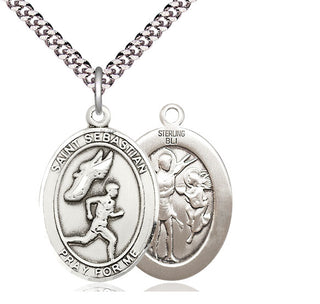 Sterling Silver Saint Sebastian Track and Field Medal Catholic Jewelry