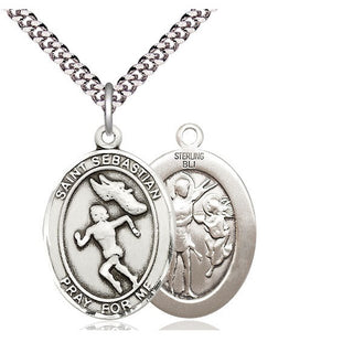 Sterling Silver Saint Sebastian Track and Field Medal Catholic Jewelry