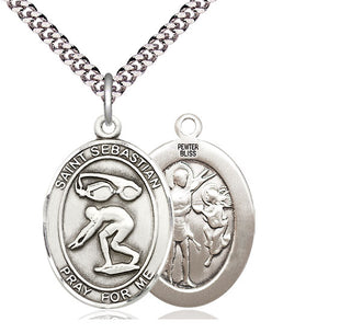 Pewter Saint Sebastian Swimming Medal Catholic Jewelry