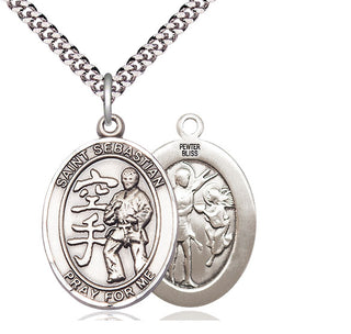 Pewter Saint Sebastian Karate Medal Catholic Jewelry