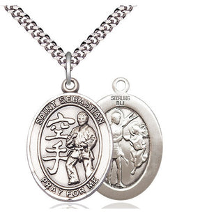 Sterling Silver Saint Sebastian Karate Medal Catholic Jewelry