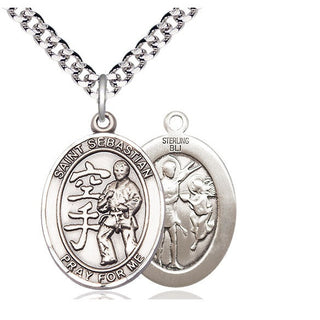 Sterling Silver Saint Sebastian Karate Medal Catholic Jewelry