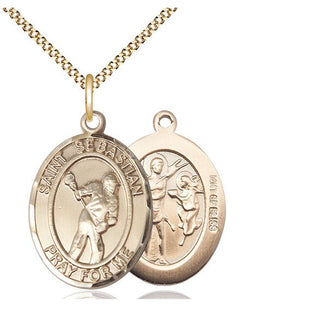 14kt Gold Filled Saint Sebastian Lacrosse Medal Catholic Jewelry