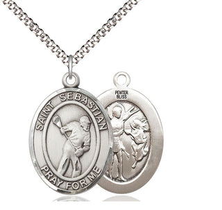 Pewter Saint Sebastian Lacrosse Medal Catholic Jewelry