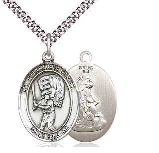 Sterling Silver Guardian Angel Baseball Medal Catholic Jewelry