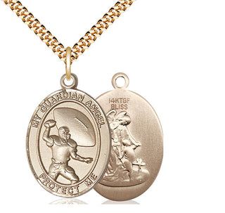 14kt Gold Filled Guardian Angel Football Medal Catholic Jewelry