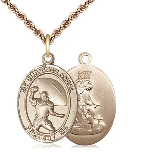14kt Gold Filled Guardian Angel Football Medal Catholic Jewelry