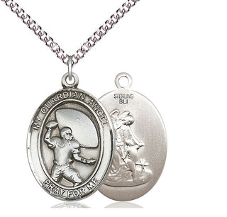 Sterling Silver Guardian Angel Football Medal Catholic Jewelry