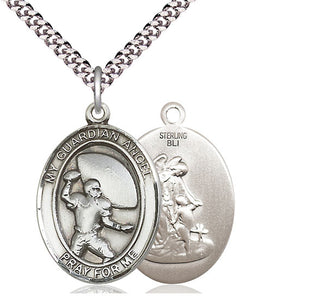 Sterling Silver Guardian Angel Football Medal Catholic Jewelry