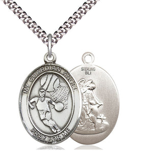 Sterling Silver Guardian Angel Basketball Medal Catholic Jewelry