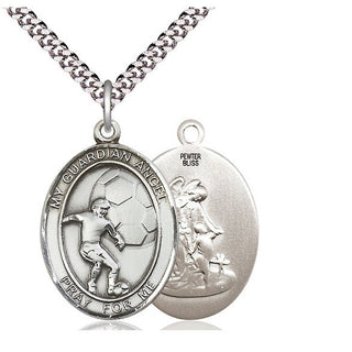 Pewter Guardian Angel Soccer Medal Catholic Jewelry