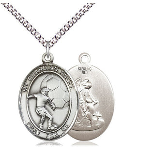 Sterling Silver Guardian Angel Soccer Medal Catholic Jewelry