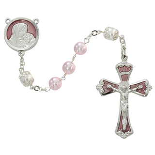 7MM Pink Pearl Rosary with Enamel