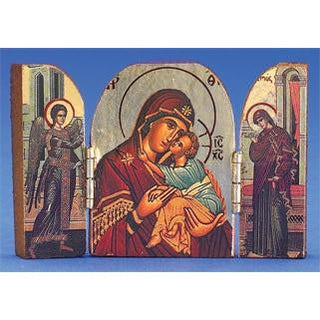 Greek Icon - Triptych- GLIKOFILOUSA With EVANGELISMOS Hand-Carved