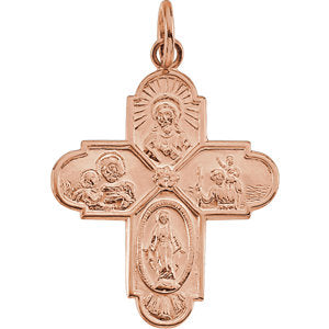 14K Rose 24.5x21.5 MM Four-Way Cross Medal